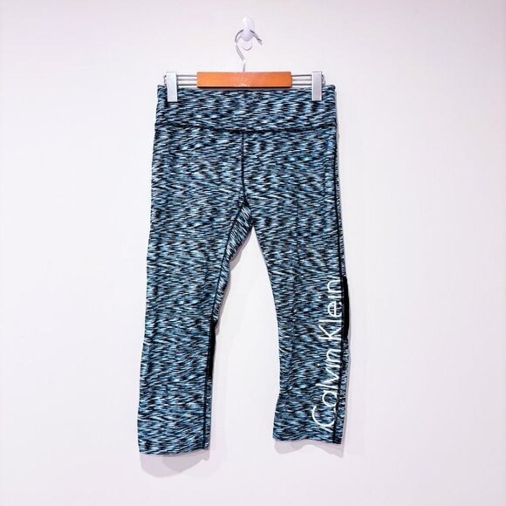 CALVIN KLEIN Blue Space Dye Capri Leggings Cropped Logo Stretch Medium